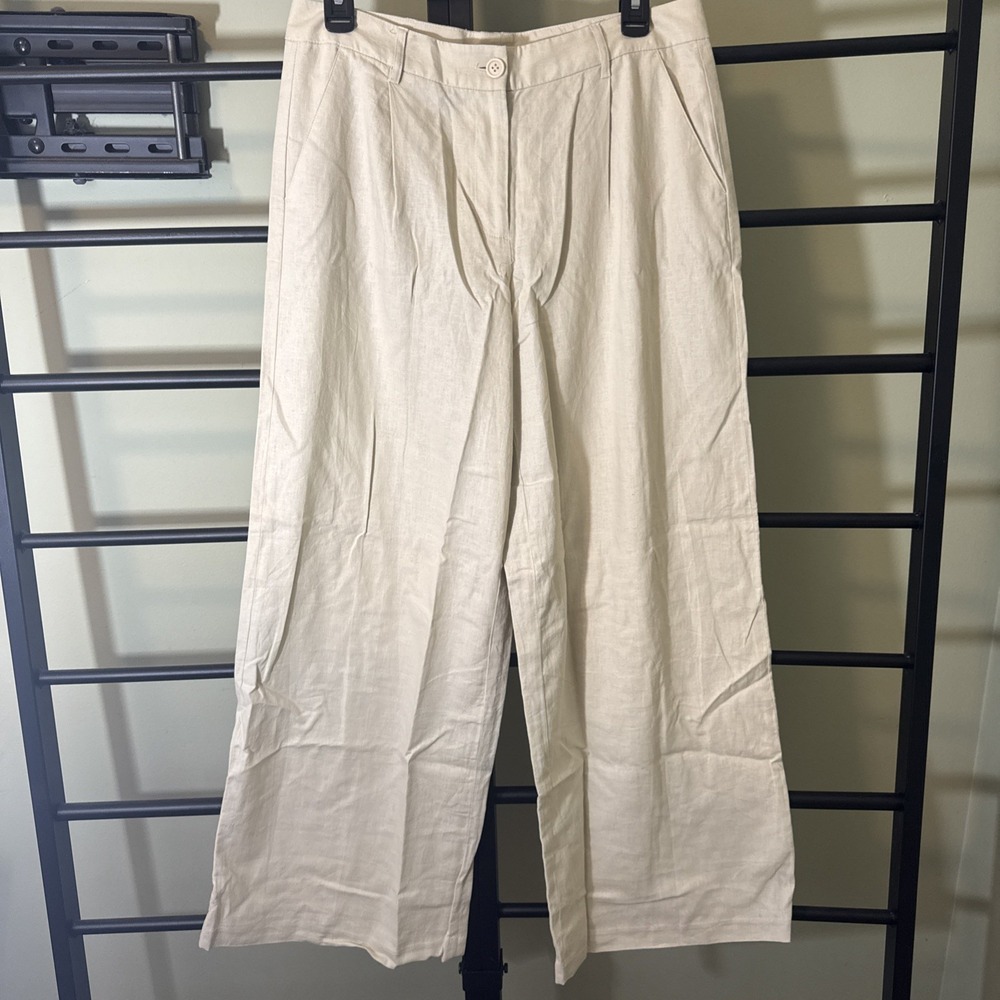 Open Edit Nordstrom Men's Linen Pants Wide Leg Mid-rise Beige Short‎ Size M NWT